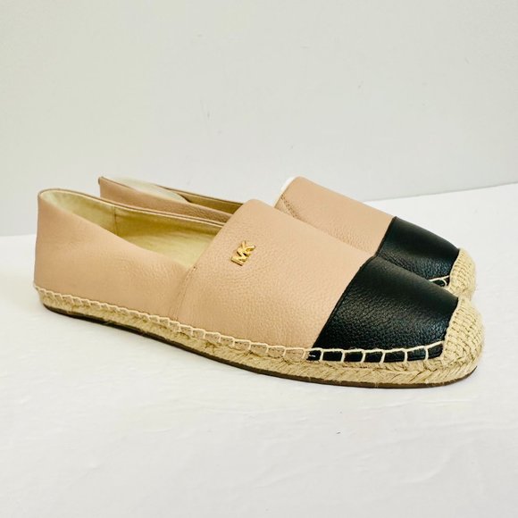 NWOT MICHAEL KORS KENDRICK LEATHER TAN BLACK COLORBLOCK ESPADRILLES SHOES SZ 10 - Picture 1 of 9